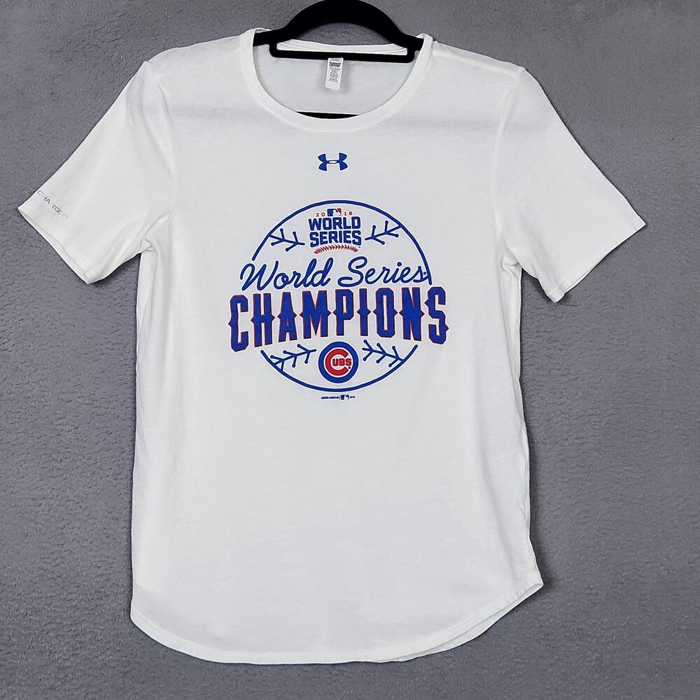 Chicago Cubs Shirt Womens Medium White MLB Baseball Under Armour 2016 Champs